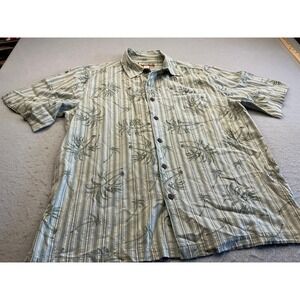 High Sierra Vintage Button Up Shirt Palm Tree Stripe Green L Tropical Hawaiian